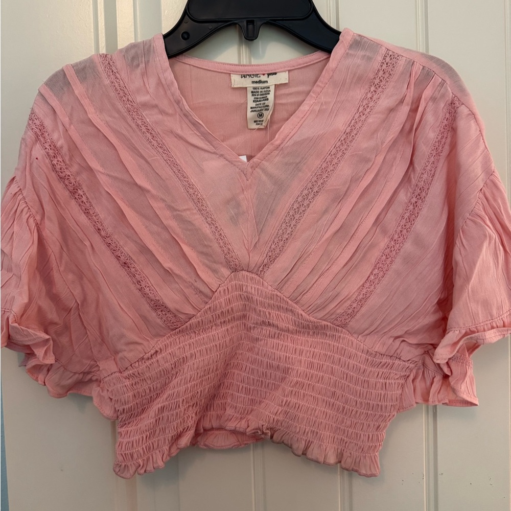 Angie Pink Puff Sleeve Crop Blouse